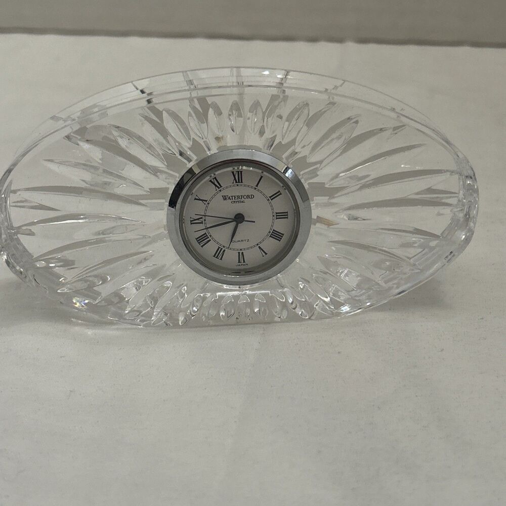Vintage Waterford Sunburst Crystal Quartz Oval Clock NEEDS BATTERY 5” Long